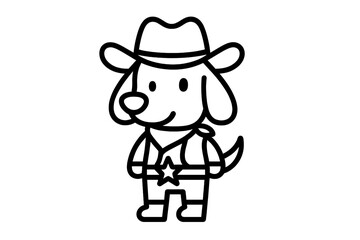 Cute cartoon dog dressed as a cowboy with a hat and sheriff badge standing proudly in a playful pose