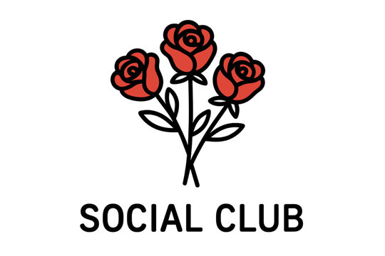 Floral logo design featuring three red roses for a social club identity and branding in a modern style - Powered by Adobe