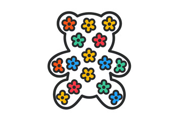 Colorful bear design featuring flower patterns suitable for decoration or apparel