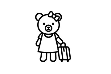 Cute bear character with a suitcase ready for an adventure in hand-drawn style