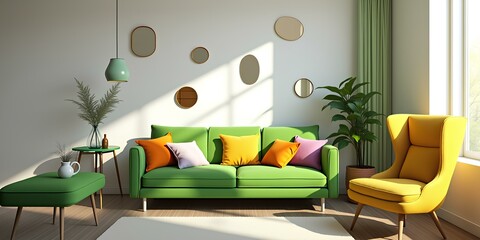 A modern living room with a bright and airy feel