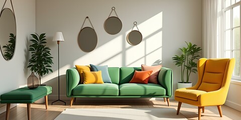 A modern living room with a bright and airy feel