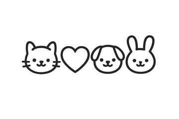 Obraz premium Cute cartoon animals expressing friendship with a heart, perfect for pet lovers and children's art projects