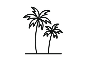 Two palm trees silhouetted against a clear sky at sunset in a tropical landscape