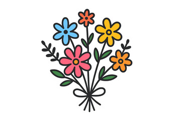 Colorful bouquet of flowers with various shapes and vibrant colors in a simple design