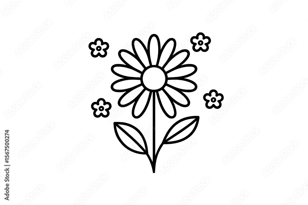 Poster simple daisy and small flowers illustration with clean lines suitable for various design projects or