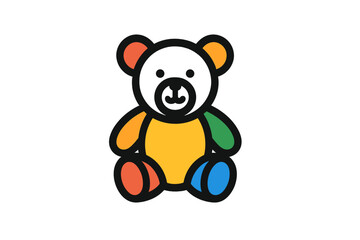 Colorful teddy bear design featuring bright shades and playful elements for children's decor or branding
