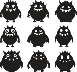 Cute Cartoon Monster Silhouettes for Kids' Design