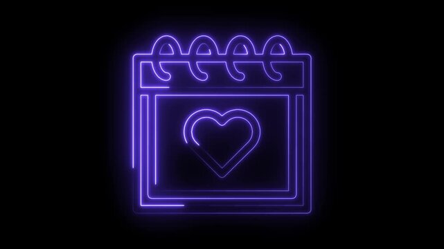 Neon calendar heart valentine day romantic schedule reminder icon animation background