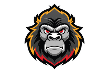 Fototapeta premium Fierce gray gorilla head shows intense red eyes and determined expression