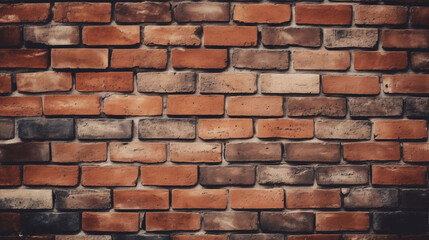 Obraz premium Weathered Brick Facade: A close-up view of an aged brick wall, with each individual brick displaying a unique texture and subtle variation in color, adding character to the weathered facade.