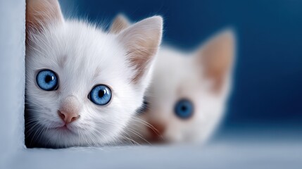 Two Adorable White Kittens with Blue Eyes