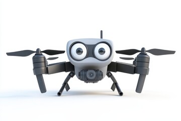 Drone isolated in 3d cartoon character on white background