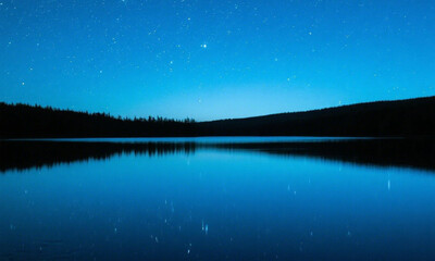 A starry night sky over a still lake, with deep blues, reflections of stars, and calm visual harmony &mdash; peaceful and poetic