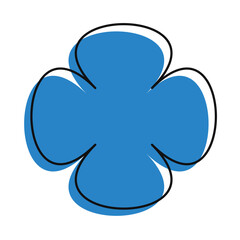 Bright blue flower icon in abstract hand-drawn style. Geometric and colorful, with a playful offset effect.