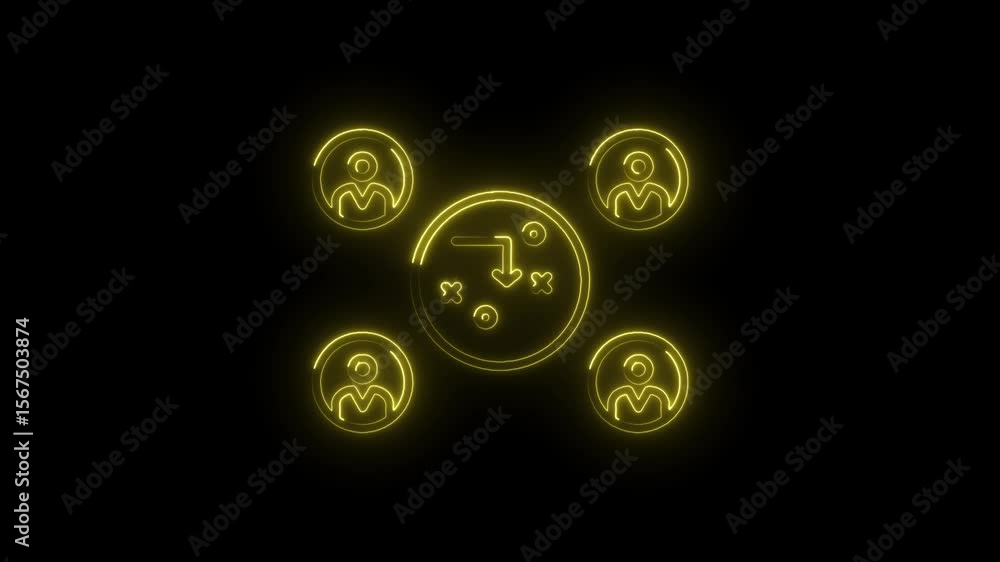 Aufkleber glowing neon team collaboration icons with strategy plan for business workflow and project execution