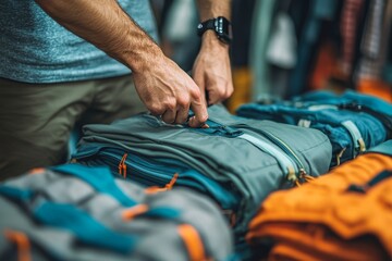 People checking clothes and packing them into luggage, preparing for a holiday trip, Generative AI