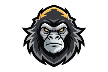 Fierce gorilla head featuring a golden lightning bolt sports mascot looks powerful and intense