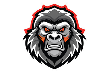 Fierce gorilla face with glowing orange eyes and a red jagged border looks menacing