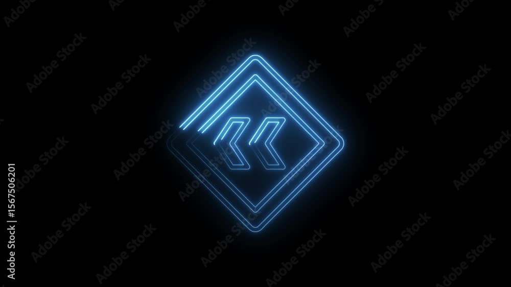 Poster abstract neon diamond shape with rewind arrow glowing on dark background animation
