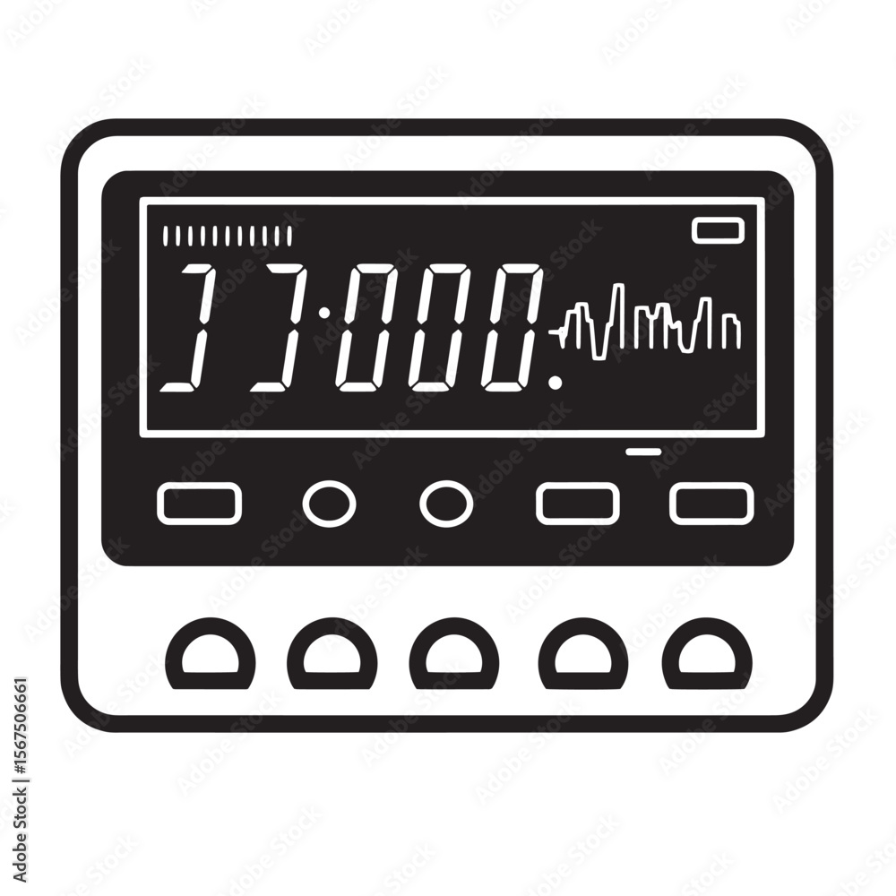 Poster Black and white digital device showing a reading with a graphical waveform display