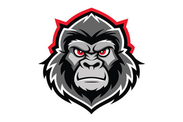Furious gorilla head with intense red eyes and bold outline presents a powerful mascot