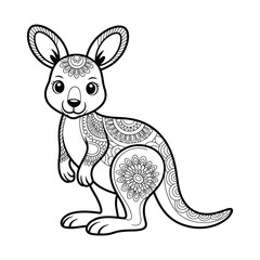 Cute kangaroo with intricate mandala patterns coloring page for adults and children