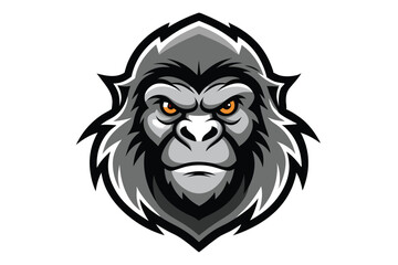 Fierce gorilla stares intently with golden eyes in a stylized greyscale illustration