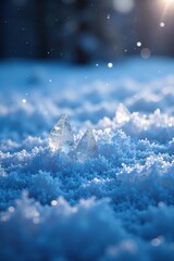 Sparkling Ice Crystals on Frozen Surface Reflecting Cold Light Magical Winter Wonderland Landscape