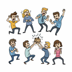 Naklejka premium Angry people frustrated expressions conflict disagreement cartoon