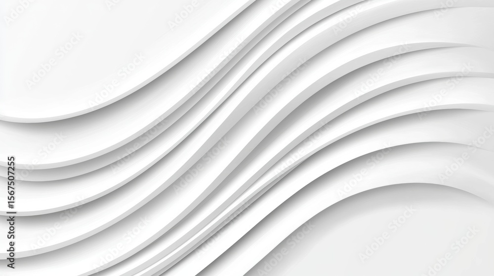 Poster a white abstract design with curved lines and a 3d effect.