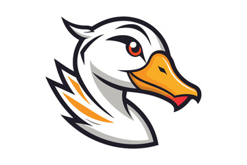 goose mascot with sharp plumage, orange beak, and red eye looks formidable