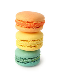 Different tasty sweet macaroons on white background