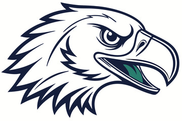 Majestic eagle head faces right with intense gaze in blue and white