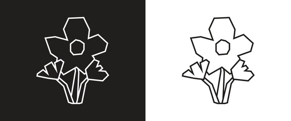 Fototapeta premium Blooming Flower Icon in Black Line Art and White Line Art Cutout Style
