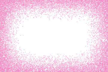 Pink glitter powder dust particles frame. Magic shining pink dust border isolated on a transparent background. Shiny dust bokeh particles. Luxury celebration festive Decoration design elemen