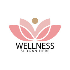 Elegant pink lotus flower logo symbolizing wellness health and natural beauty