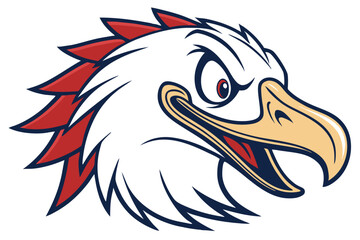 Red crested bird illustration shows a white eagle with an aggressive stare