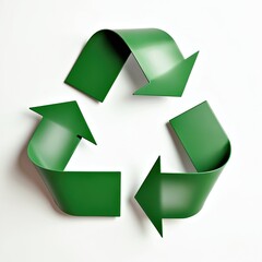 Obraz premium Green recycling arrows in circle symbol on white background. Eco-friendly concept represents reuse, sustainability, waste management, conservation, and environmental awareness.