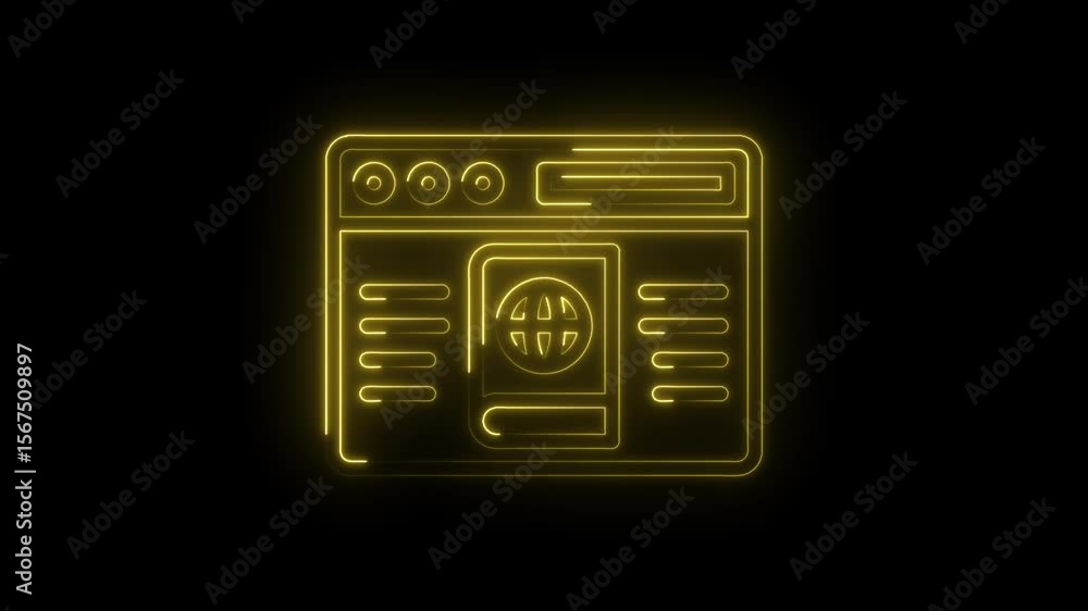 Aufkleber glowing neon world wide web icon on black background animation concept for digital networking