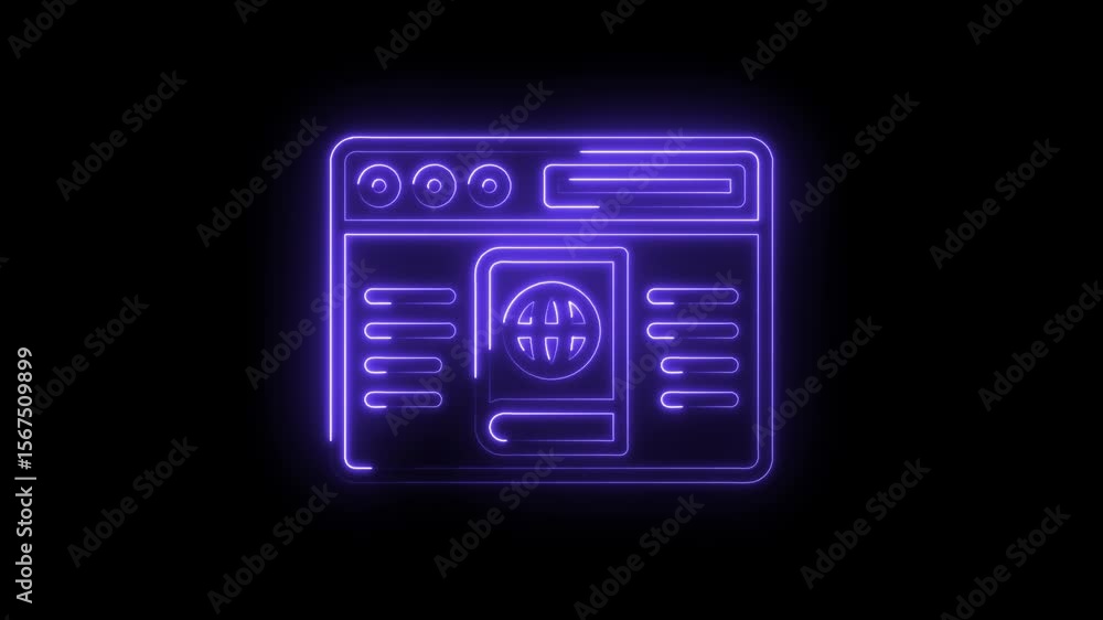 Poster neon style digital passport global web interface concept on dark background motion graphic