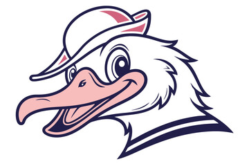 Cheerful seagull smiles with pink hat and nautical themed collar looks content