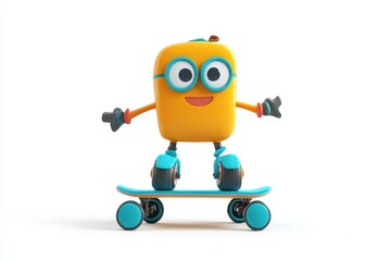 Electric skateboard isolated in 3d cartoon character on white background
