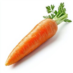 Fresh Orange Carrot with Green Leaves on White Background