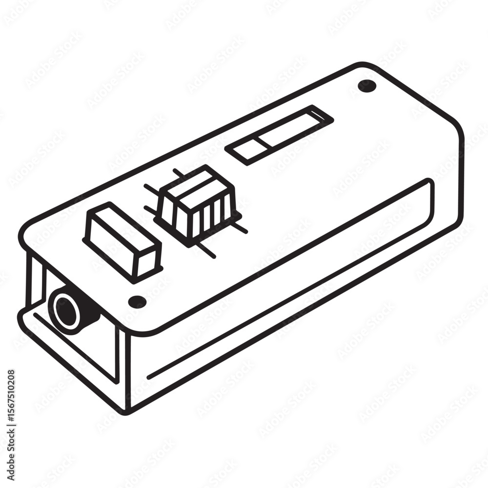 Poster illustrated outline of an audio mixing board component with buttons and input port