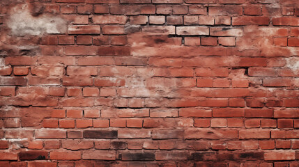 Fototapeta premium Weathered Brick Wall: Texture of time. A weathered red brick wall, bearing the marks of age and history. Perfect for adding authentic character to your project.