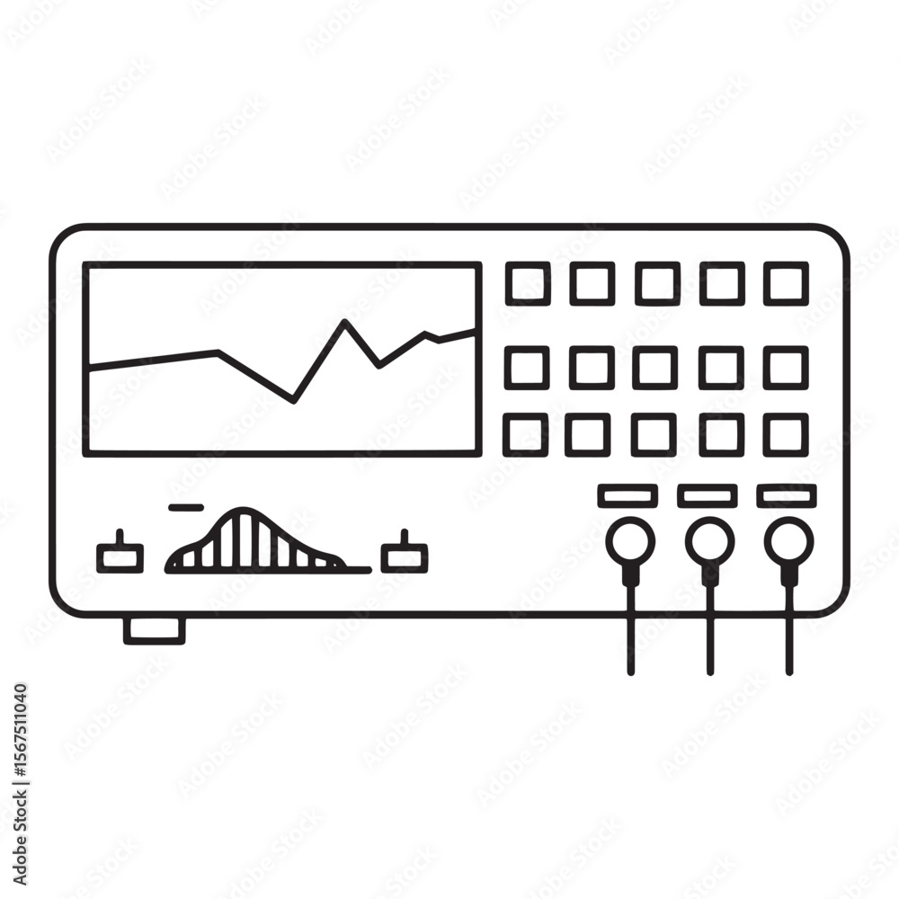 Poster line art illustration of an oscilloscope measuring electronic signals and displaying waveform data