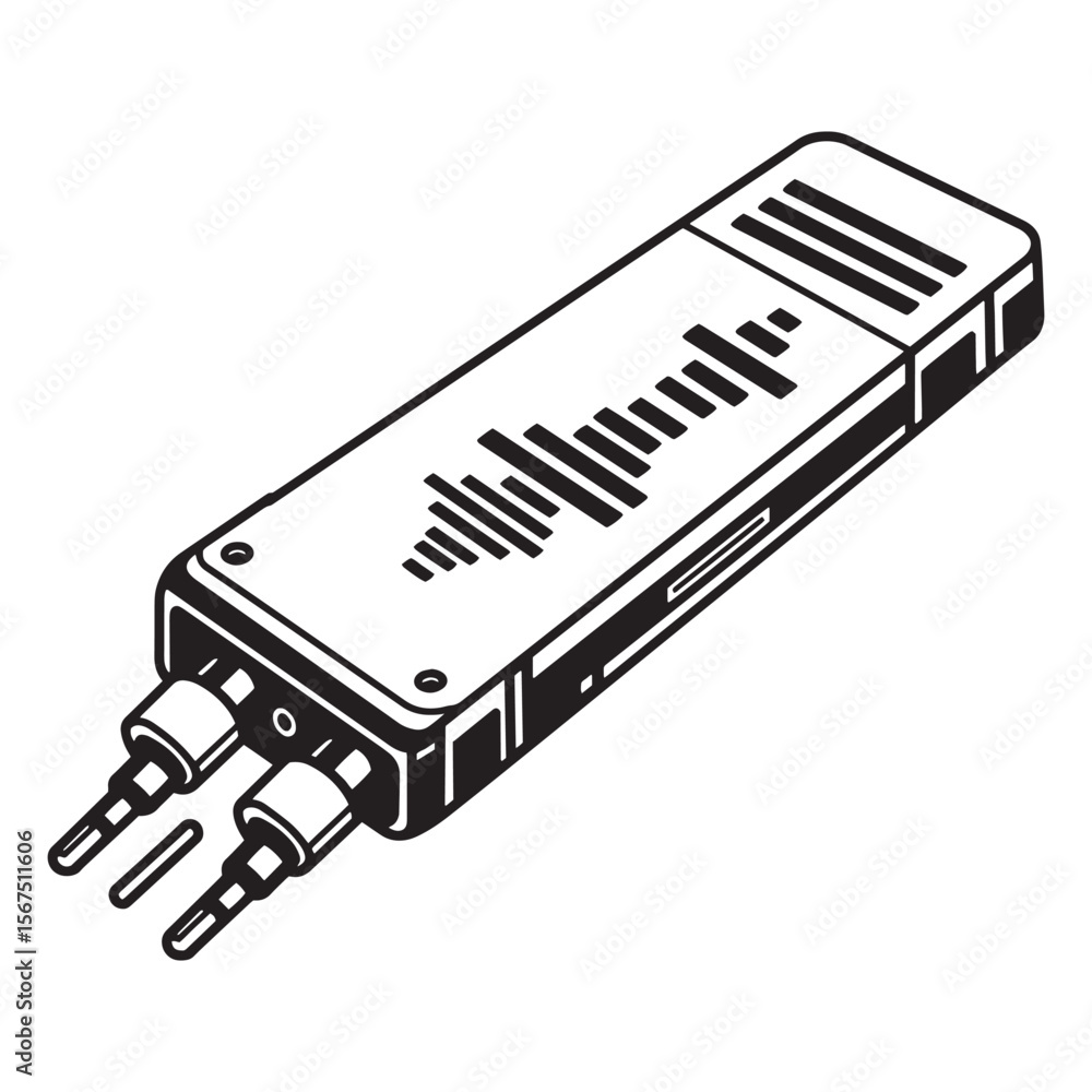 Aufkleber monochrome illustration of an audio device representing sound wave and input connectors
