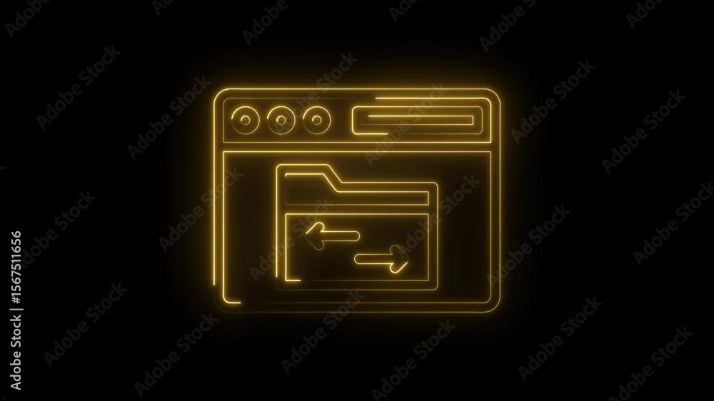 Poster file transfer interface with neon glowing elements on dark backdrop technology concept