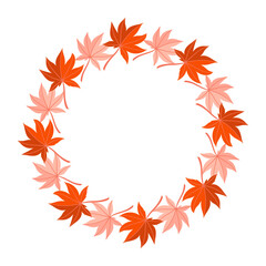 Autumn leaf wreath with red and orange tones